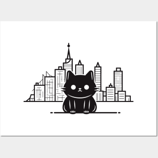 Cat Cityscape Furry Cute Vector Graphic Posters and Art